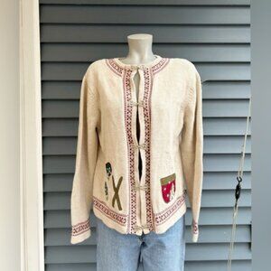 Vintage Field Gear Beige Holiday Winter Nordic Metal Clasp Cardigan Sweater~XL~